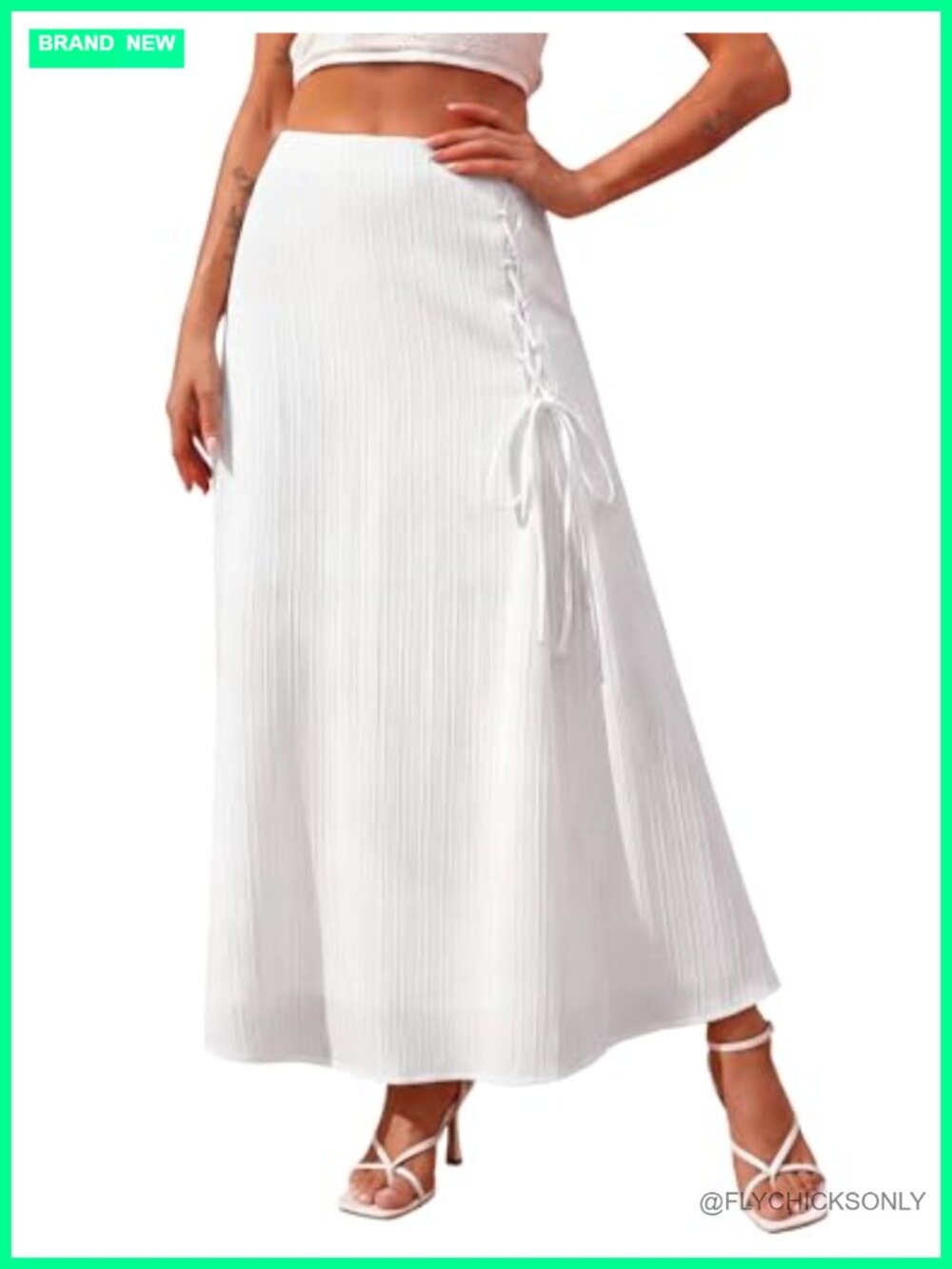 Womens Flowy High Waisted A-Line Midi Skirt Tiered Bottom Side Zip